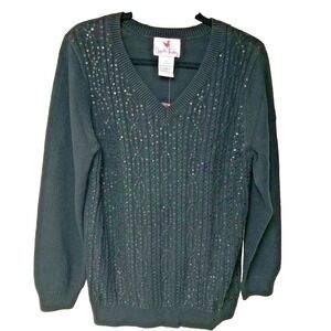 NWT Black Sequin‎ Cable Knit Sweater Women's S V Neck Quacker Factory Whimsigoth